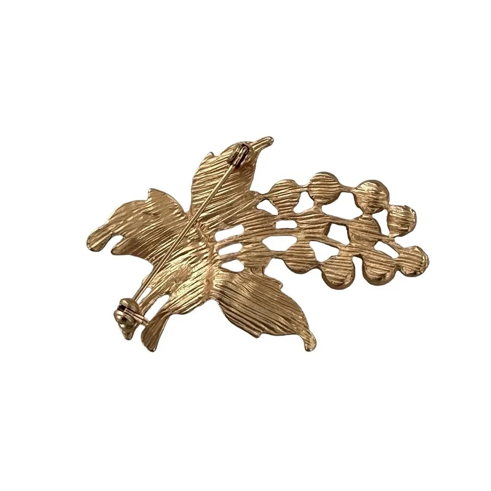 Vintage Gold Tone Faux Pearls BRANCH Shape Pin Brooch‎ Leaves 2